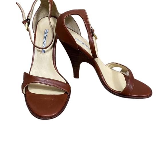 Charles David Brown Leather Open Toe Heels – Made in Italy – Size 36.5 / US 6 - Picture 4 of 11
